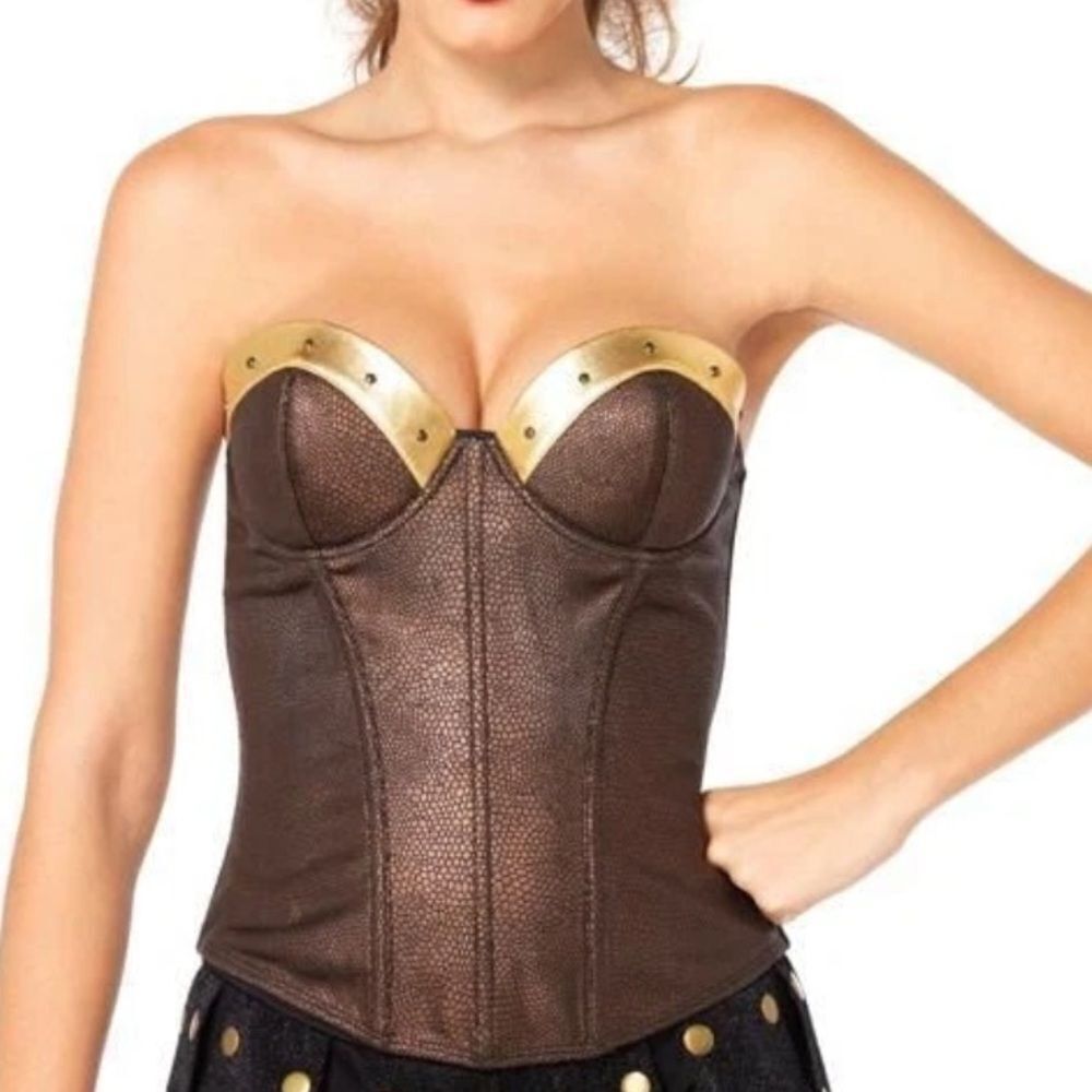 Leg Avenue Warrior Armor Bustier corset top Studed faux leather rave Halloween L